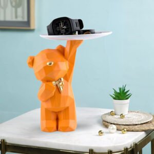 8-Inch Geometric Bear Tray Holder – Modern Resin Decorative Sculpture
