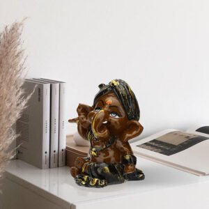 Playing Ganesha Idol Showpiece for Home Decor (Brown) Polyresin - 4 Inch - Image 1