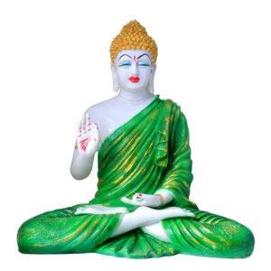 Meditation Big Buddha Showpiece for Home Decor (Green) Marble - 15 Inch - Image 2