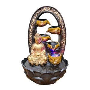 Buddha Water Fountain Showpiece for Home Decor (Brown & Golden) Polyresin – 15 Inch - Image 2