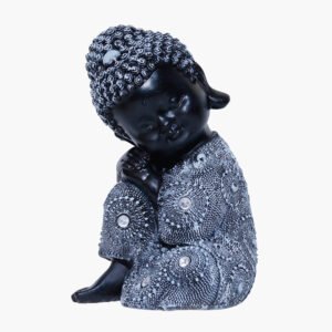 Baby Monk Buddha  Showpiece for Home Decor (Grey & Black) Polyresin – 7 Inch - Image 2