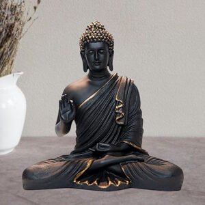 Meditation Big Buddha Showpiece for Home Decor (Black & Gold) Polyresin - 15 Inch - Image 1