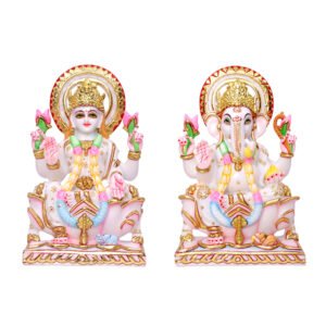 Laxmi-Ganesh Idol Showpiece for Home Decor (White) Marble – 9 Inch - Image 2
