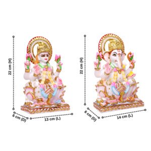 Laxmi-Ganesh Idol Showpiece for Home Decor (White) Marble – 9 Inch - Image 3