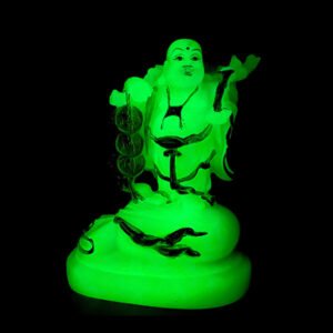White & Gold Laughing Buddha Statue with Radium Light – 19cm - Image 1