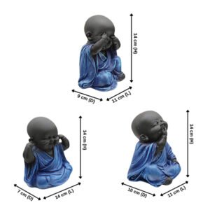 Baby Monk Buddha Idol Showpiece for Home Decor, Set of 3 (Blue & Black) Marble – 5.5 Inch - Image 3