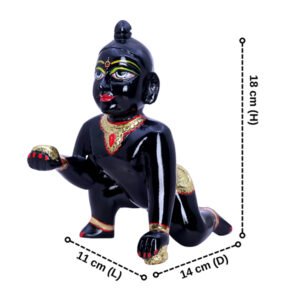 Laddu Gopal Krishna Idol Showpiece for Home Decor, Golden Foil Work (Black) Marble - 7 Inch - Image 3