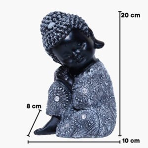 Baby Monk Buddha  Showpiece for Home Decor (Grey & Black) Polyresin – 7 Inch - Image 3