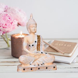 Meditation Buddha Showpiece for Home Decor (Cream & White) Polyresin - 9.5 Inch - Image 1