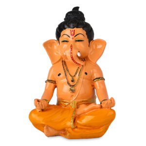 Meditating Ganesha Idol Showpiece for Home Decor (Cream & Orange) Marble - 8 Inch - Image 2