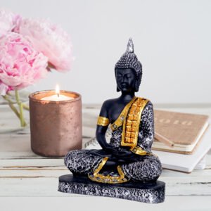 Meditation Buddha Showpiece for Home Decor (Grey & Black) Polyresin - 9.5 Inch - Image 1