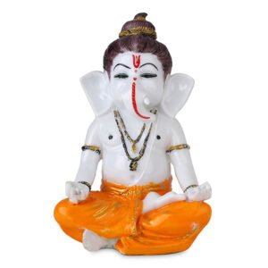 Meditating Ganesha Idol Showpiece for Home Decor (Orange) Marble - 8 Inch