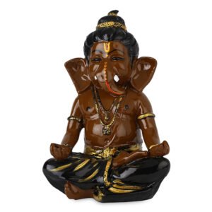 Meditating Ganesha Idol Showpiece for Home Decor (Brown & Black) Polyresin - 8 Inch - Image 2