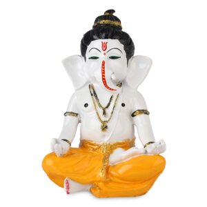 Meditating Ganesha Idol Showpiece for Home Decor (Yellow) Marble - 8 Inch