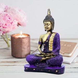 Meditation Buddha Showpiece for Home Decor (Purple & Golden) Polyresin - 9.5 Inch - Image 1