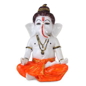 Meditating Ganesha Idol Showpiece for Home Decor (Orange) Marble - 8 Inch - Image 2