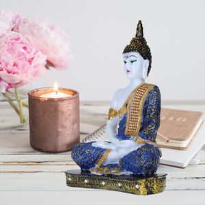 Meditation Buddha Showpiece for Home Decor (Blue & White) Marble - 9.5 Inch - Image 1