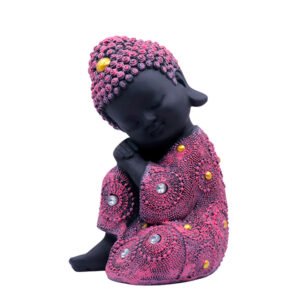 Baby Monk Buddha Showpiece for Home Decor (Pink & Black) Polyresin – 7 Inch - Image 2