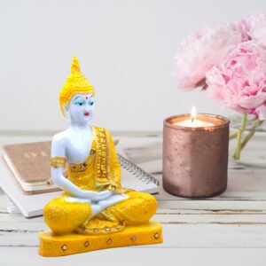 Meditation Buddha Showpiece for Home Decor (Yellow & White) Marble - 9.5 Inch - Image 1