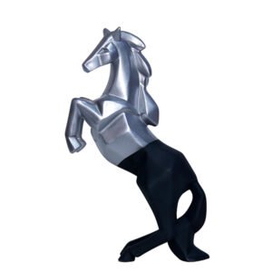 Hand Lifting Horse Showpiece for Home Decor (Silver & Black) Polyresin – 10.5 Inch