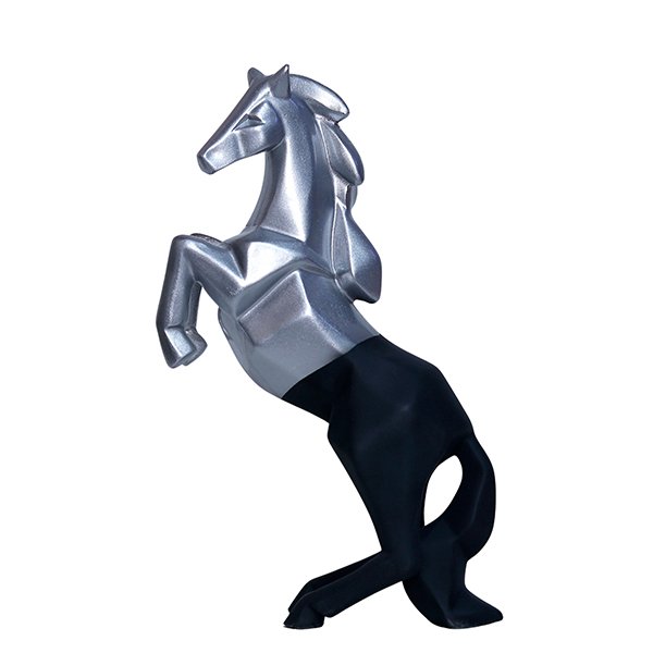 Hand Lifting Horse Showpiece for Home Decor (Silver & Black) Polyresin – 10.5 Inch