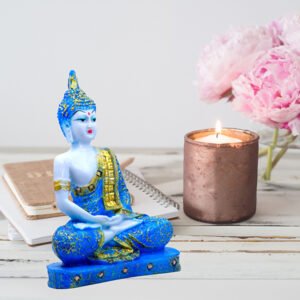 Meditation Buddha Showpiece for Home Decor (Blue & White) Marble - 9.5 Inch - Image 1