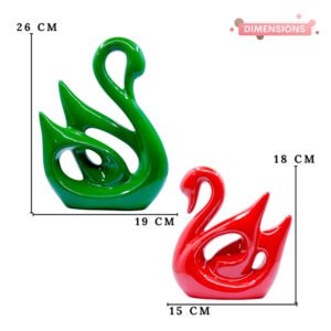 Lucky Swan Couple Showpiece for Home Decor (Green & Red) Polyresin – 10 Inch - Image 3