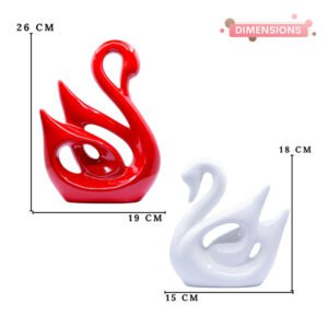 Lucky Swan Couple Showpiece for Home Decor (Red & White) Polyresin – 10 Inch - Image 3