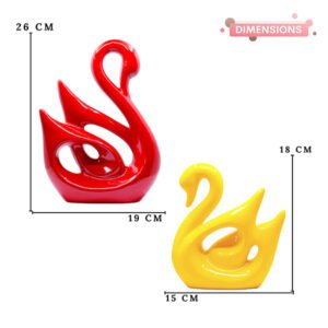 Lucky Swan Couple Showpiece for Home Decor (Red & Yellow) Polyresin – 10 Inch - Image 3