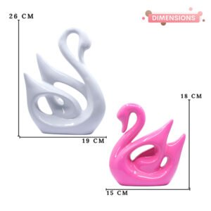 Lucky Swan Couple Showpiece for Home Decor (White & Pink) Polyresin – 10 Inch - Image 3