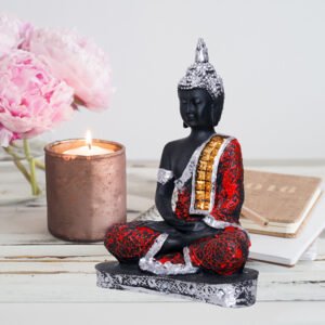 Meditation Buddha Showpiece for Home Decor (Red & Black) Polyresin - 9.5 Inch - Image 1