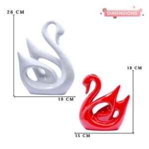 Lucky Swan Couple Showpiece for Home Decor (White & Red) Polyresin – 10 Inch - Image 3