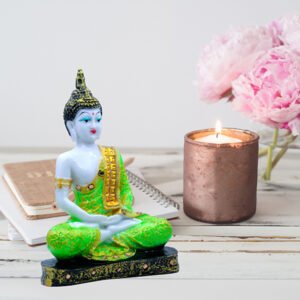 Meditation Buddha Showpiece for Home Decor (Green & White) Marble - 9.5 Inch - Image 1