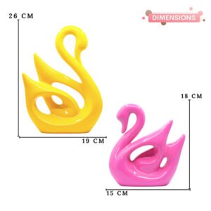 Lucky Swan Couple Showpiece for Home Decor (Yellow & Pink) Polyresin – 10 Inch - Image 3