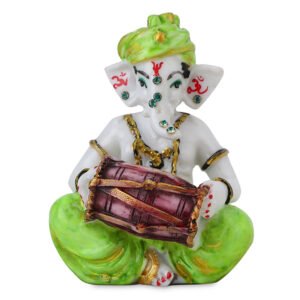 Musician Dholak Ganesha Idol Showpiece (Green) Marble - 4 Inch - Image 3