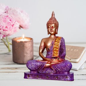 Meditation Buddha Showpiece for Home Decor (Purple & Copper) Polyresin - 9.5 Inch - Image 1