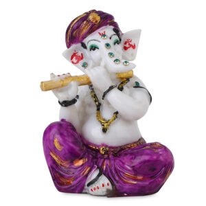 Musician Flute Ganesha Idol Showpiece (Purple) Marble - 4 Inch - Image 2
