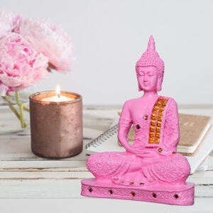 Meditation Buddha Showpiece for Home Decor (Pink) Polyresin - 9.5 Inch - Image 1