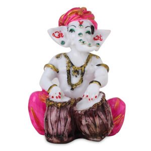 Musician Tabla Ganesha Idol Showpiece (Pink) Marble - 4 Inch - Image 2