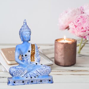 Meditation Buddha Showpiece for Home Decor (Blue & White) Polyresin - 9.5 Inch - Image 1