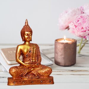 Meditation Buddha Showpiece for Home Decor (Red & Golden) Polyresin - 9.5 Inch - Image 1