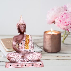 Meditation Buddha Showpiece for Home Decor (Brown & White) Polyresin - 9.5 Inch - Image 1