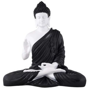 Meditation Big Buddha Showpiece for Home Decor (Black & White) Marble - 15 Inch - Image 2