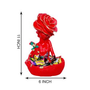 11-Inch Red Lady Figurine Basket for Décor & Storage