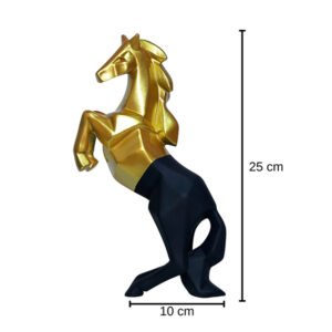 Hand Lifting Horse Showpiece for Home Decor (Golden & Black) Polyresin – 10.5 Inch - Image 2