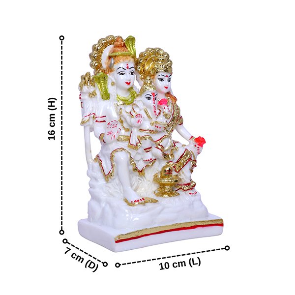 Shiv Parivar Idol Showpiece for Home Decor (Golden Foil) Marble – 6 Inch