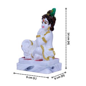 Bal Krishna Makhan Chor Idol Showpiece (White) Marble - 6 Inch - Image 3