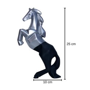 Hand Lifting Horse Showpiece for Home Decor (Silver & Black) Polyresin – 10.5 Inch