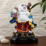 Laughing Buddha Showpiece for Home Decor (Red & Blue) Marble - 7.5 Inch