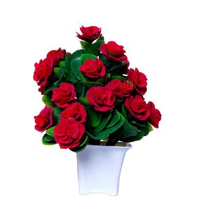 Red Rose Artificial Plant Showpiece for Home Decor (Plastic) – 8 Inch - Image 2